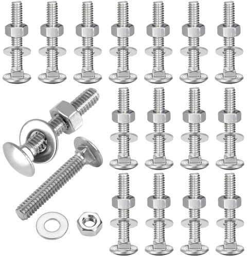 Wavanta 20 Pcs M6 Coach Bolts, M6 x 60mm 304 Stainless Stee Carriage Bolts, with Hexagon Nuts, Washer, Coach Screws, Nut and Bolt Set