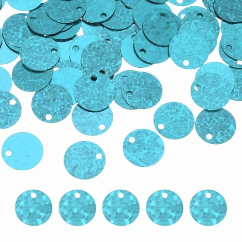 sourcing map Paillettes rotonde piatte, 600 pezzi da 10 mm/0,4 pollici, paillettes laser sfuse blu chiaro per cucito e artigianato, con foro singolo, per fai da te, ricamo di abbigliamento, creazione