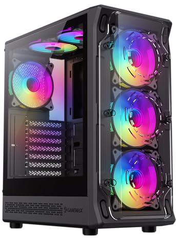 GAMEMAX Starlight 2 Mid-Tower PC Case ATX, pannello laterale in vetro temperato con porta scorrevole, 6 ventole ARGB da 120 mm preinstallate, Aura Sync, Case PC Gming