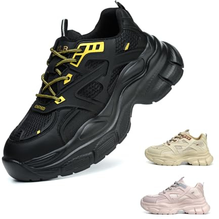 Gugifcto Arbeitsschuhe Damen Sicherheitsschuhe Leicht Stahlkappenschuhe rutschfest Atmungsaktiv Sportlich Schutzschuhe Black 39 EU
