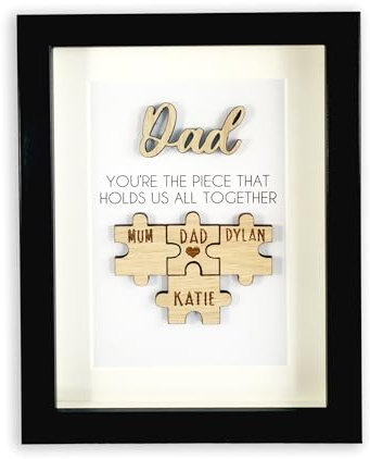 Fuzzy Cactus Personalised Family Dad Jigsaw Puzzle Frame, Oak Wooden Box Frame with Custom Names, Father's Day Gift