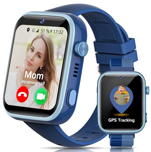 AIMIUVEI 4G Smartwatch Kinder, 1.83''HD Uhr Kinder mit langanhaltendem Video-und Telefonanruf, Sprachchat, Whatsapp, WiFi, GPS, SOS, SMS, IP68 Wasserdicht, Schulmodus, Schrittzähler, Wecker (Blau)