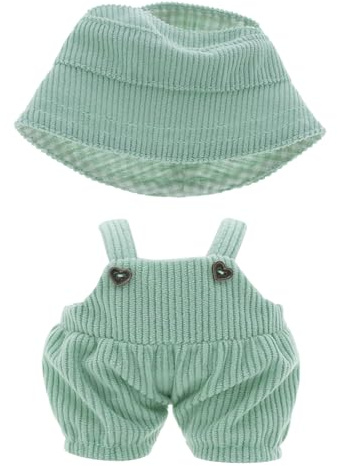 Etistta 6.7 inch Doll Clothes with Hat, Corduroy Bib Pants Overalls for 17cm Doll Accessories Outfits (Green)