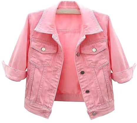Veste courte en jean pour femme – Veste courte en jean légère avec poches, veste d'été extensible et ajustée pour femme, manteaux boutonnés décontractés pour femme