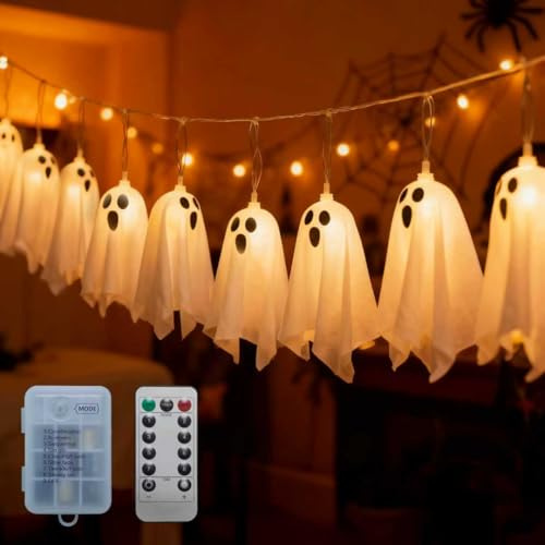 Zodight Ghosts of Halloween String Lights, 3M 10LED Hanging Ghosts 8 Modes Fairy Light with Remote Control, Battery Operated Decoration Indoor Outdoor for Halloween Decoration