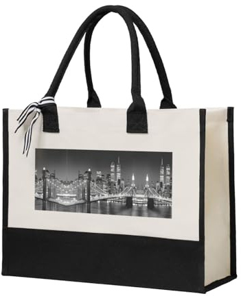 Liulannq New York Elegante bolso de mano con costuras de lona para mujer