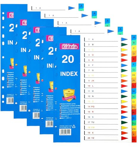 File Dividers A4, 5 Pack 20 Part Pastic A4 Folder Dividers 1-20 Part Dividers Ring Binders Index Dividers Colorful Plastic Folder Dividers for Office School Home Files Dividers
