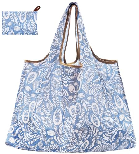 CHEESANHERR Bolsa Compra Plegable, Bolsa Tela Grande, Bolsas Reutilizables Compra, Tote Bag Hombre Mujer, Shopping Bag Supermercado Portátil Lavable, 53 X 66 cm (Azul Claro)