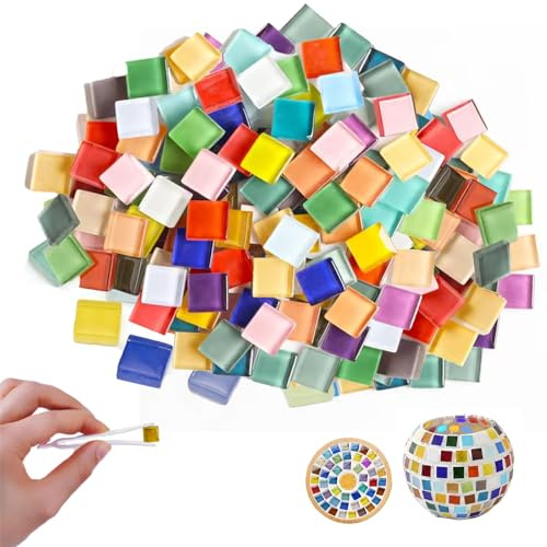 Mosaïques, 1kg 1 x 1 x 0,3 cm Mosaique Carrelage en Verre, Pierres de Mosaïque, Carreaux de Mosaïques Carrés, pour Vases, Cadres Photo, Couleurs Mélangées