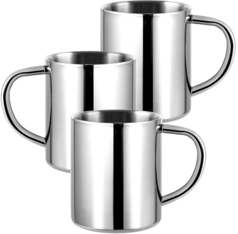 3 tazas de acero inoxidable 304 de doble pared 300 ml con asa, vasos metalicos sin tapa para cafe, te, cocina y camping