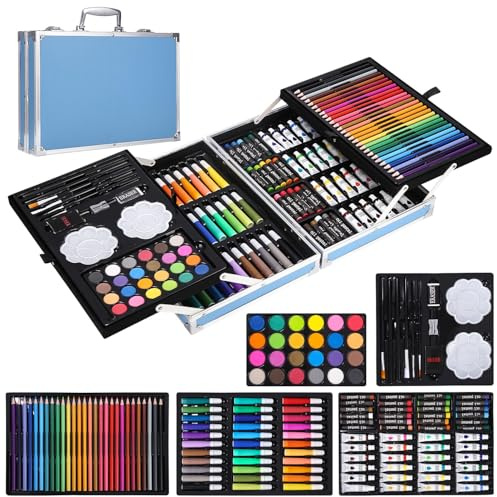 Puxary Valigetta Colori 144 pezzi, Kit Pittura, Matite Colorate Pastelli, Cera Acquerelli Pastelli, Olio, Set Colori Valigetta Disegno per Bambini Adulta