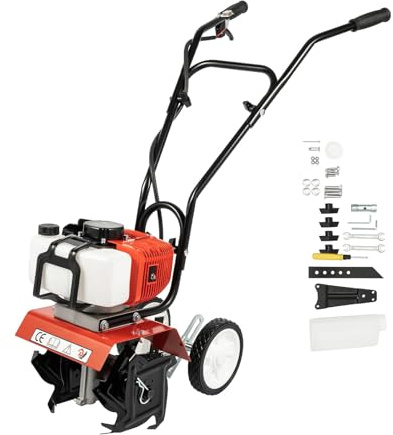 Motozappa a benzina da 52 cc a 2 tempi con 4 lame, potenza 1900 W, velocità 6500-7000 giri/min, larghezza di taglio 30 cm, profondità di taglio 3-12 cm
