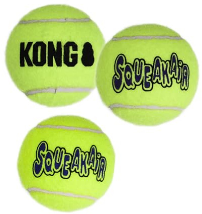 KONG - Squeakair Balls - Pelotas de tenis sonoras que respetan sus dientes - Para Perros de Raza Mediana (pack de 3)