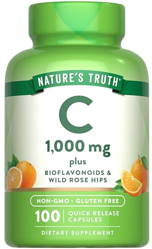 Nature's Truth Vitamin C 1000mg | 100 Capsules | with Wild Rose Hips & Bioflavonoids | Non-GMO & Gluten Free Supplement