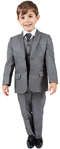 Boys Suits Boys Grey Suit 5 Piece Wedding Party Formal Outfit Pageboy (0-3M - 14Yrs) (10-11 Years)
