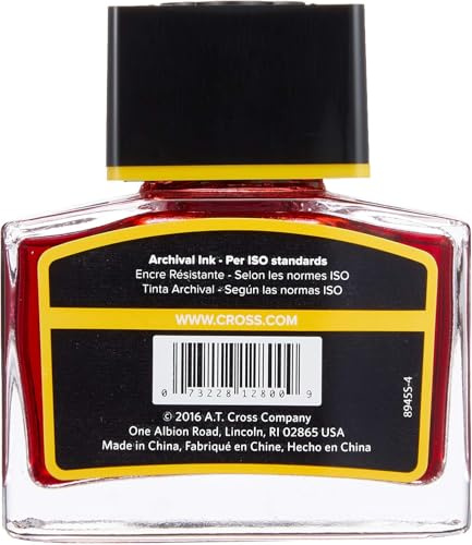 CROSS Fountain Pen Ink Bottle, Red, 62.5 ml (2 oz.), Fine Point, Refillable, Glass Bottle