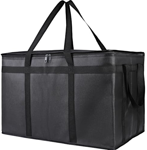 Bodaon Insulated Food Delivery Bag, XXXL Pizza Delivery Bags for Hot and Cold Food, Commercial, Large Capacity Reusable Warming Bag, Catering Cooler Bag for Rideshare, Warmers for Parties (Black, 1Pk)