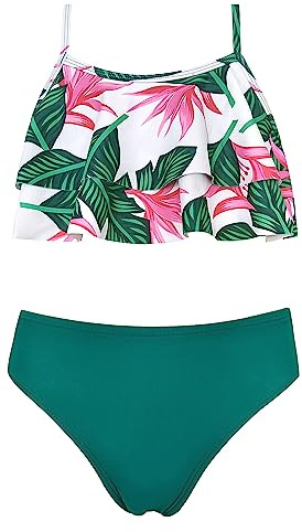 SHEKINI Imprimé Réglable Maillot de Bain Deux Pièces pour Filles Volants Top Bikini Mid Waist Bas de Maillot Bikini Filles