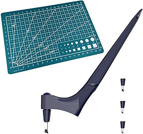 Yeehliny Art Schneidemesser Set,Craft Schneidewerkzeuge,Edelstahl Handwerksmesser Mit 360-Grad Rotierender Klinge + 1 Cutting Board + 3 Cutter Head,für Handwerk,Hobby,Scrapbooking,Schablone (Blau)