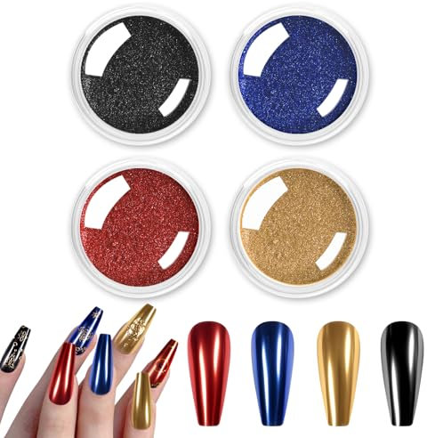 Allstarry Chrome Nail Powder, 4 Pigment Für Nägel Gold Chrome Nail Powder Cromepulver Nägel Nails Metallischer Spiegel Effekt Glitzerpuder für Nail Charms Gold Nail Art Nageldesign - Rubin Saphir