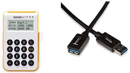 REINER SCT cyberJack one Chipkartenleser und TAN-Generator für sicheres Online-Banking mit USB-Funktion & Amazon Basics USB 3.0-Verlängerungskabel A-Stecker auf A-Buchse, 2 m