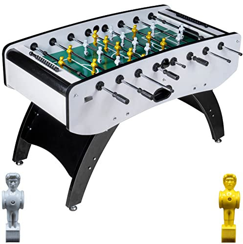 RAMROXX Fußball Tischkicker Profi Weiß Schwarz grünes Spielfeld Figuren Weiss Gelb 80kg