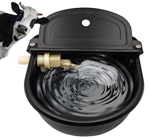 Ciotola per Abbeveratoio Automatico in Acciaio Inox con Valvola Galleggiante Regolabile in Plastica, Vaschetta per Acqua Verniciata a Spruzzo nera per Bestiame, Cavalli, Cani, Bovini, Capre, Pecore