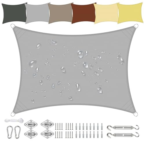 Sichtschutz Sonnensegel Wasserdicht Rechteckig 4x6m aus PES-Polyester 95% UV-Schutz Witterungsbeständig Reißfest in Vielen Größen und Farben mit Befestigungsset für Terrasse Garten Balkon-Hellgrau