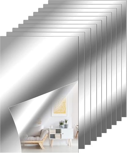 QESSUVNC 10 Stücke Spiegelfolie Selbstklebend Spiegel, Flexibler Klebespiegel Nicht Glas Spiegelfliesen Selbstklebend Fliesenspiegel Wandaufkleber für DIY Hause Badezimmer Wanddekoration (4 x 6 Zoll)