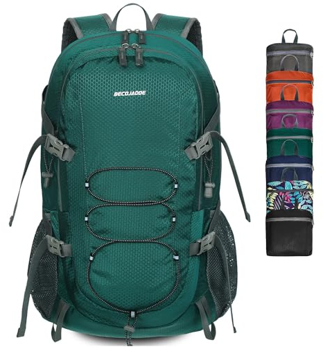 BECOJADDE Zaino da trekking da uomo e donna, 40 l, ultraleggero, pieghevole, impermeabile, da viaggio, con scomparto bagnato, per escursioni, viaggi, ciclismo e arrampicata, verde, L, Zaino daypack