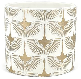 Elegante vaso per orchidee in Terracotta con Fenici Dorate | BIANCO e ORO | Diametro 14 cm, Altezza 13 cm | Vaso Decorativo per Piante Grasse, Fiori e Bonsai Miniature | Vaso da Interno Moderno.