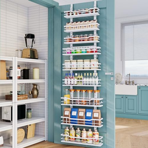 Eastherry Over The Door Pantry Organizer，9-Tier Over The Door Organizer with Adjustable Basket，Metal Hanging Pantry Organizers and Storage for Kitchen, Back of Door Seasoning Rack