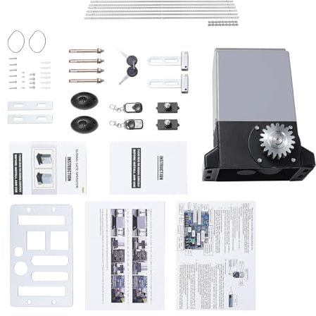 MBUYI Kit complet pour porte coulissante, motorisation de porte de garage, 550 W, avec 2 télécommandes, pour ouverture de portail, moteur de porte de garage avec 6 x 1 m de crémaillère, jusqu'à 1200