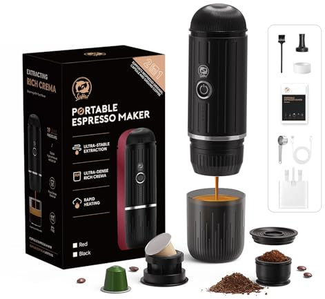 HAILASRE Electric Portable Coffee Maker Espresso Machine,Camping Travel Coffee Maker, 12v Car Coffee Machine with Self-Heating, 19bar High Presseur Rich Crema, With Ground Coffee & NS Capsule