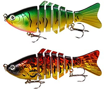 Fischköder Wobbler Kunstköder 2 Packs 7 Segments Fischhaken Fischköder Schwimmköder für Süßwasser Salzwasser, 10,5cm, 16g