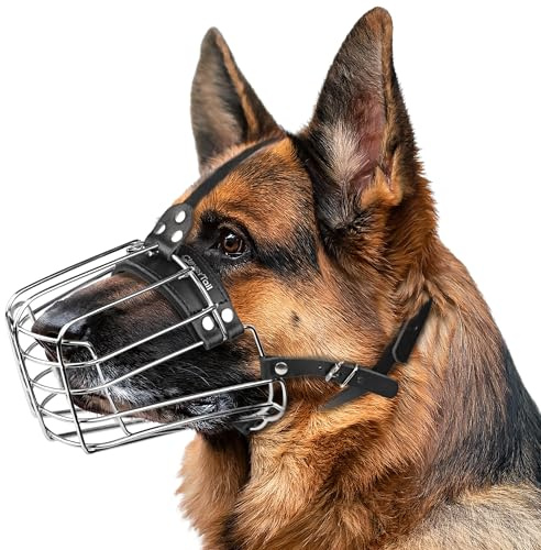 CleverTail German Shepherd Muzzle for Large Sized Dog – Metal Dog Muzzle for German Shepherd – Steel Basket Muzzle for Large Dogs – Wire Cage Muzzle for Medium Dogs Husky, Belgian Malinois