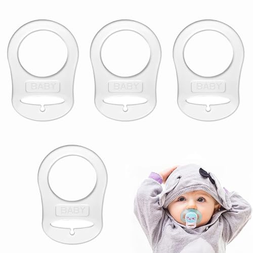 LISOPO 4 piezas de anillo de botón de silicona transparente, anillo de silicona para chupetes, clip adaptador de soporte para chupetes de bebé para cadenas de chupetes de bebé