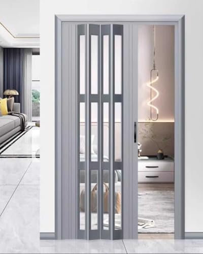 ZIMGOD Concertina PVC Internal Folding Door, Sliding Room Divider, Pantry Closet Entry Accordion Doors Screen (Grey, 67x80in (170x203cm))