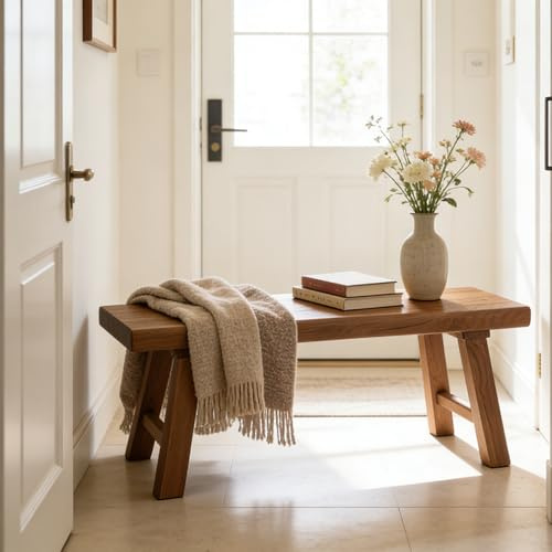 WXZXWXZX Farmhouse Entryway Dining Wood Bench Seat Furniture Wooden End of Bed Bench for Bedroom Indoor Dining Table Entry Narrow Kitchen Bench Solid Wood Sturdy and Stable(80cm(31.5in))