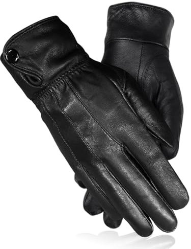 TUONYIS Damen Leder Handschuhe, Warm Gefütterte Touchscreen Winterhandschuhe, Unisex, Schwarz