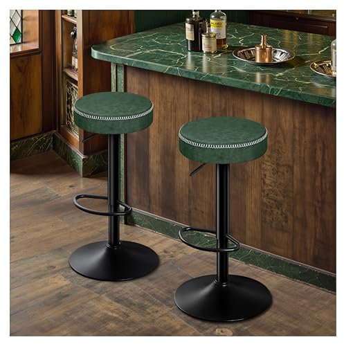 STOOLINK 2er Set Barstuhl, Barhocker Höhenverstellbar Barstuhl mit Mikrofaser-Leder, Barhocker mit Fußstütze und Ohne Lehne, Tresenhocker 150kg Barstuhl 360° Drehbar-Grün