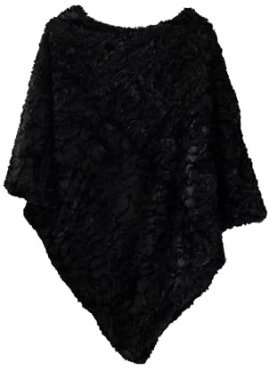 MAPIMANIA - Poncho Donna Invernale color nero, Mantella Elegante per cerimonia, Scialle Coprispalle, Stola per l'inverno in pelliccia sintetica