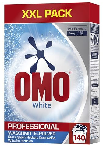 Omo Professional White Waschmittel Pulver 7 kg Großpackung für strahlend weiße Wäsche und hohe Flecklösekraft, für 140 Wäschen