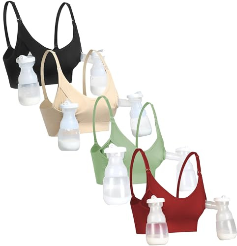 GXXGE Nursing Bra Support Pumping Bra Hands Free All in One Maternity Bra Comfortable Breast No Pad Pumps Bra Black Nude Green Deep Red Small