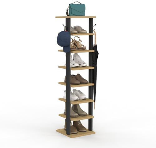 IDMarket - Etagère à Chaussures 8 Niveaux avec patères Bois et Noir