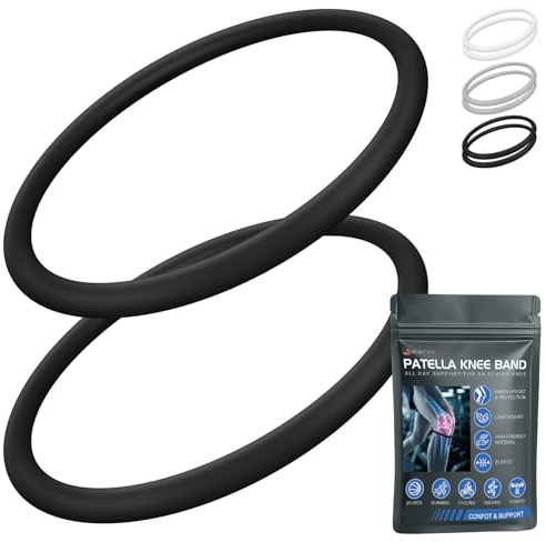 Sosation 2 fasce per rotula in silicone, per basket, con borsa per imballaggio, supporto per tendine rotuleo, supporto per ginocchio, per calcio, baseball, corsa (S, nero)