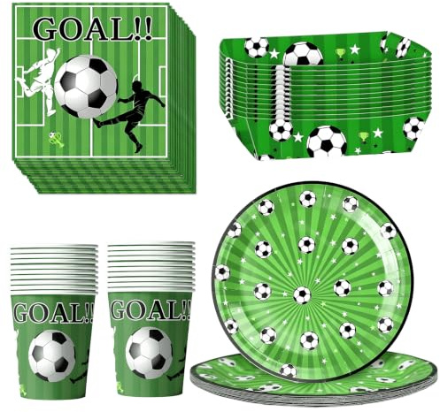 Vajilla de Fiesta de Fútbol para 20 Invitados, ZoneYan Set con Platos de Papel, Vasos, Servilletas y Bandejas para Aperitivos, Decoración Fiesta Fútbol, Cumpleaños Infantil