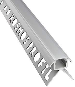C-T77 LED Alu Fliesenprofil Ecke aussen 10mm silber + Abdeckung Abschlussleiste Fliesen für LED-Streifen-Strip 2m opal