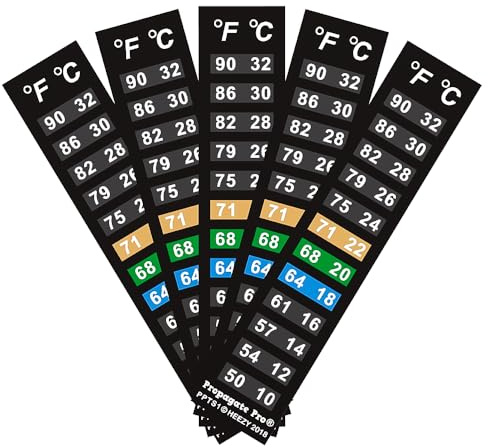 Propagate Pro - Stick On Thermometer Strip for Fish Tank, Aquarium Thermometer, Kombucha, Beer & Wine Fermentation - Vertical Temperature Strips w/Color-Changing Display, 50–90°F (10–32°C) (5-Pack)
