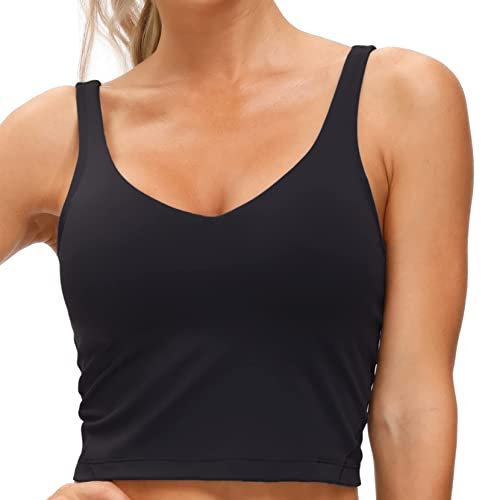 The Gym People Damen Sport-BH Longline Wirefree gepolstert mit mittlerer Unterstützung, Schwarz, Klein